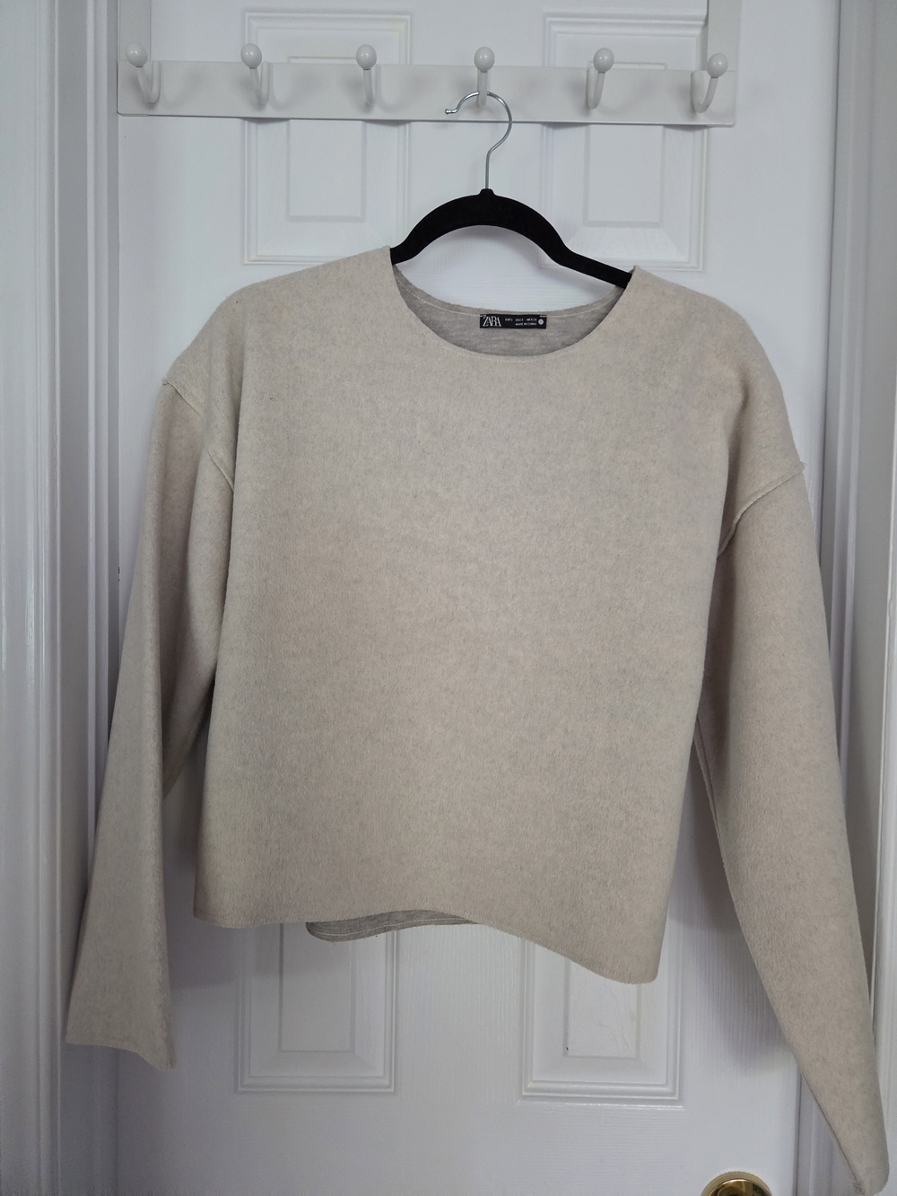 Zara Neutral Cream Crewneck Boxy Sweater